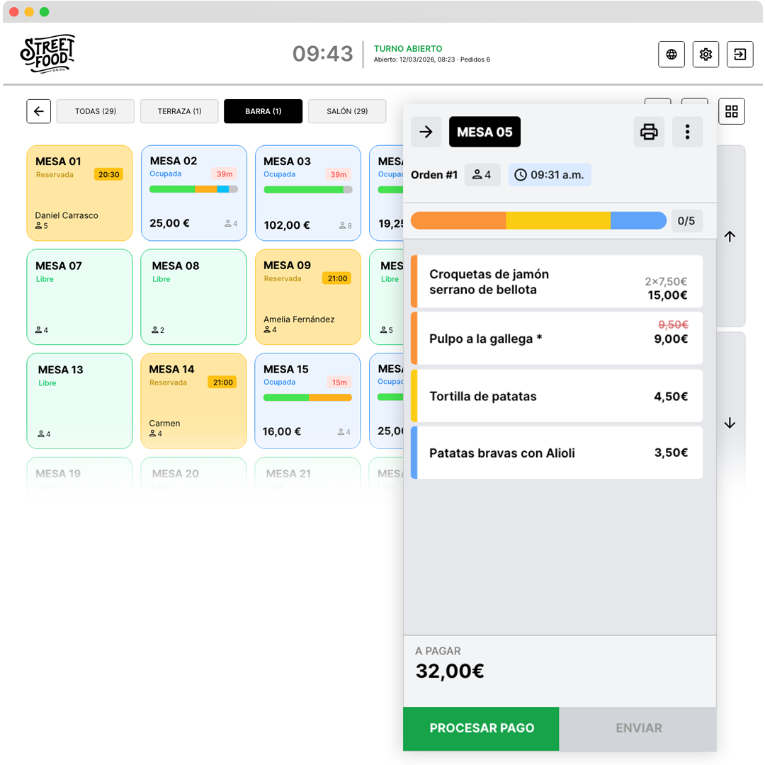 Gestión inteligente de pedidos y mesas